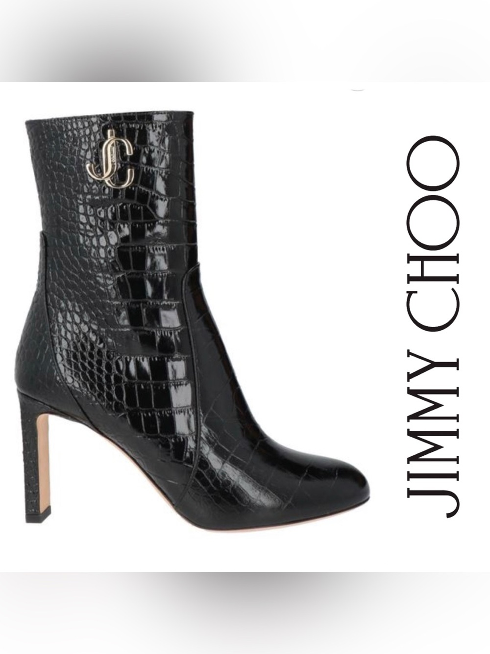 Jimmy Choo Black Croc-Embossed Patent Leather Ankle Booties